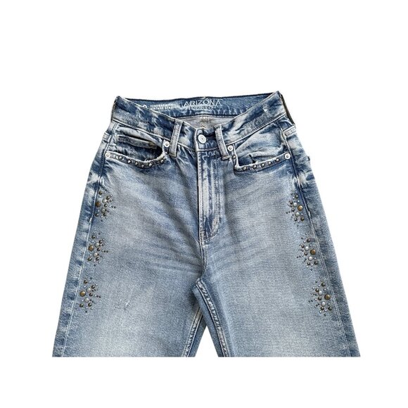 ARIZONA Womens Size 0 Highest Rise Vintage Straight Destroyed Studded Blue Jeans - Picture 3 of 9